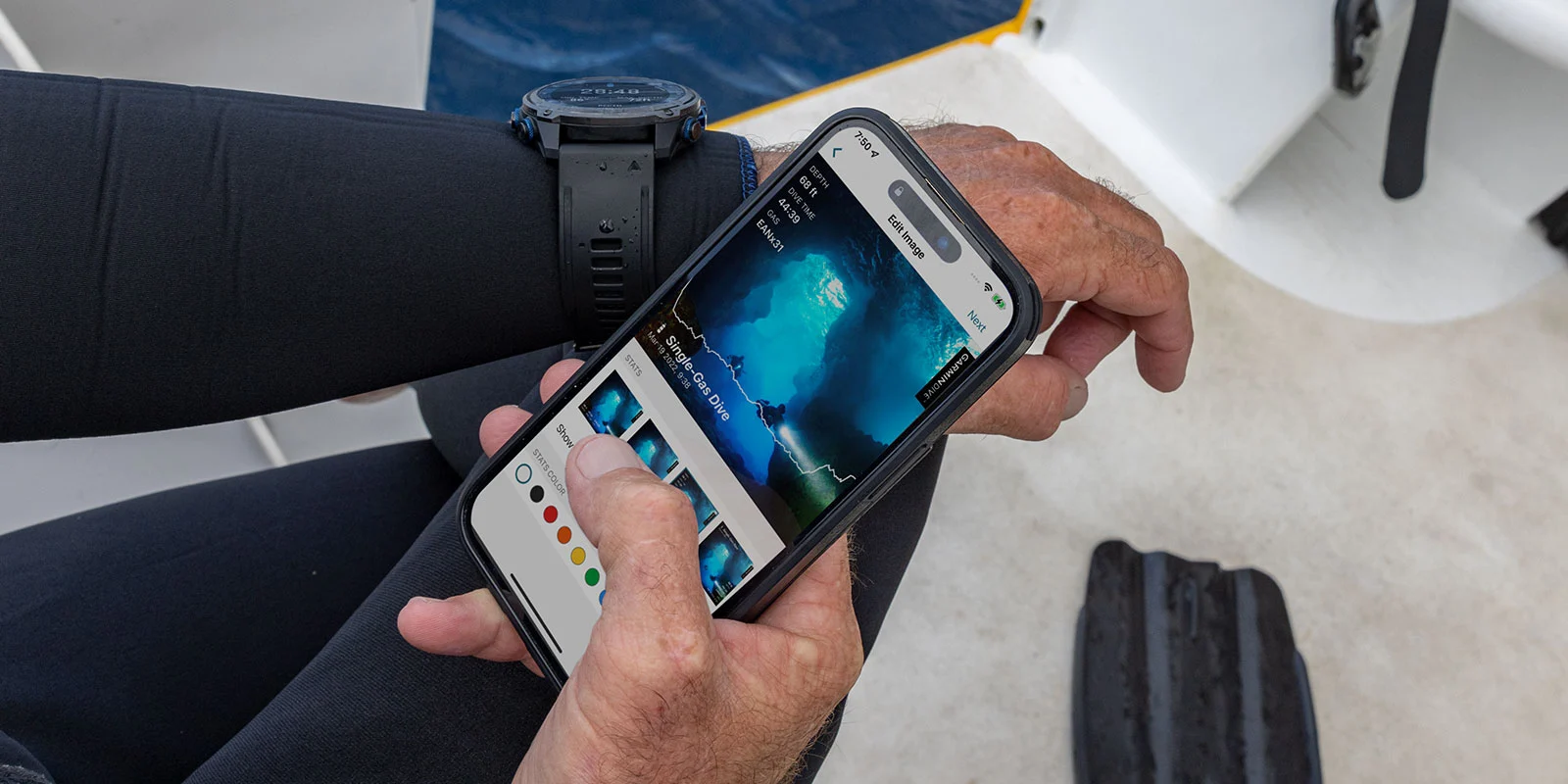 Aplikacja Garmin Dive™ umożliwia zapisywanie, monitorowanie i udostępnianie rejestrów nurkowań.